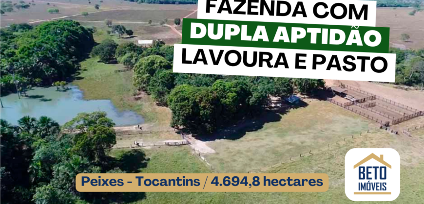 Fazenda com 4.694,8 hectares Dupla Aptidão | Região do Peixe – TO